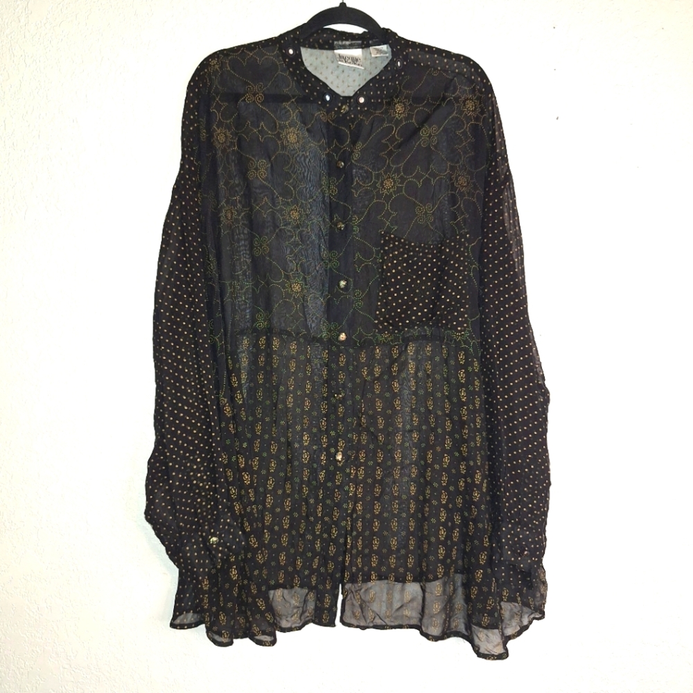 Jacque & Koko Vintage Floral Polka Dot Sheer Long Shirt Plus Size 18/20